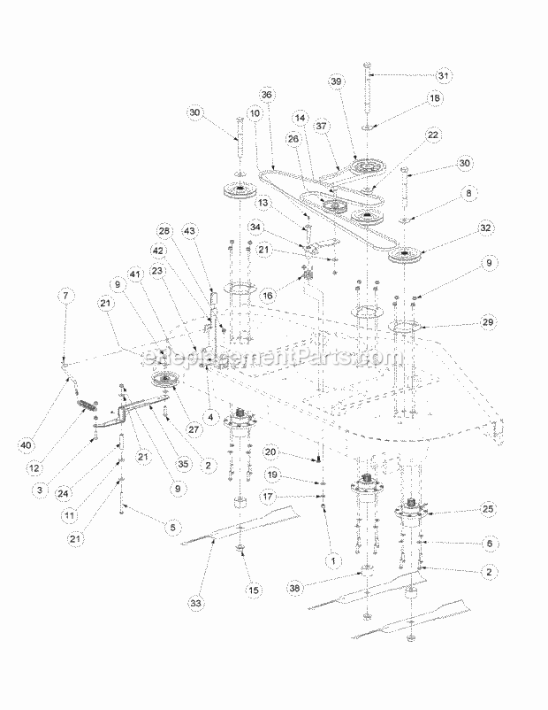 Fabricated Deck Spindle Assembly Diagram and Parts List for M72-GN33 53CB5FJZ750 Cub Cadet Sprayer
